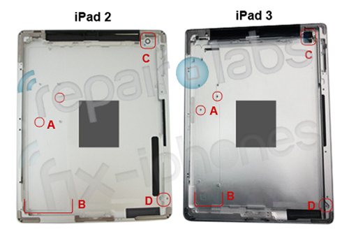 Bộ vỏ được cho là iPad 3 (bên phải). Ảnh: