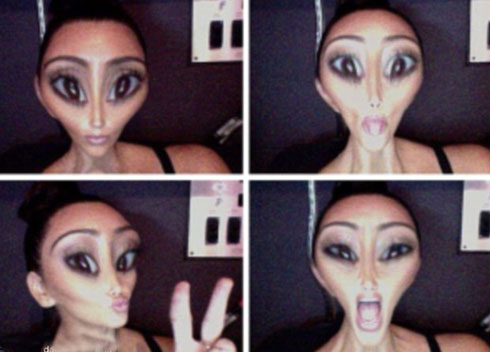 tìnhKim Kardashian nói rằng mình đã sẵn sàng để bị bắt cóc khỏi trái đất khi đăng một loạt hình bóp méo khuôn mặt thật khiến cô trông giống hệt người ngoài hành tinh