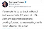Ngoại trưởng Mỹ Mike Pompeo: Thật tuyệt vời khi được quay lại Hà Nội